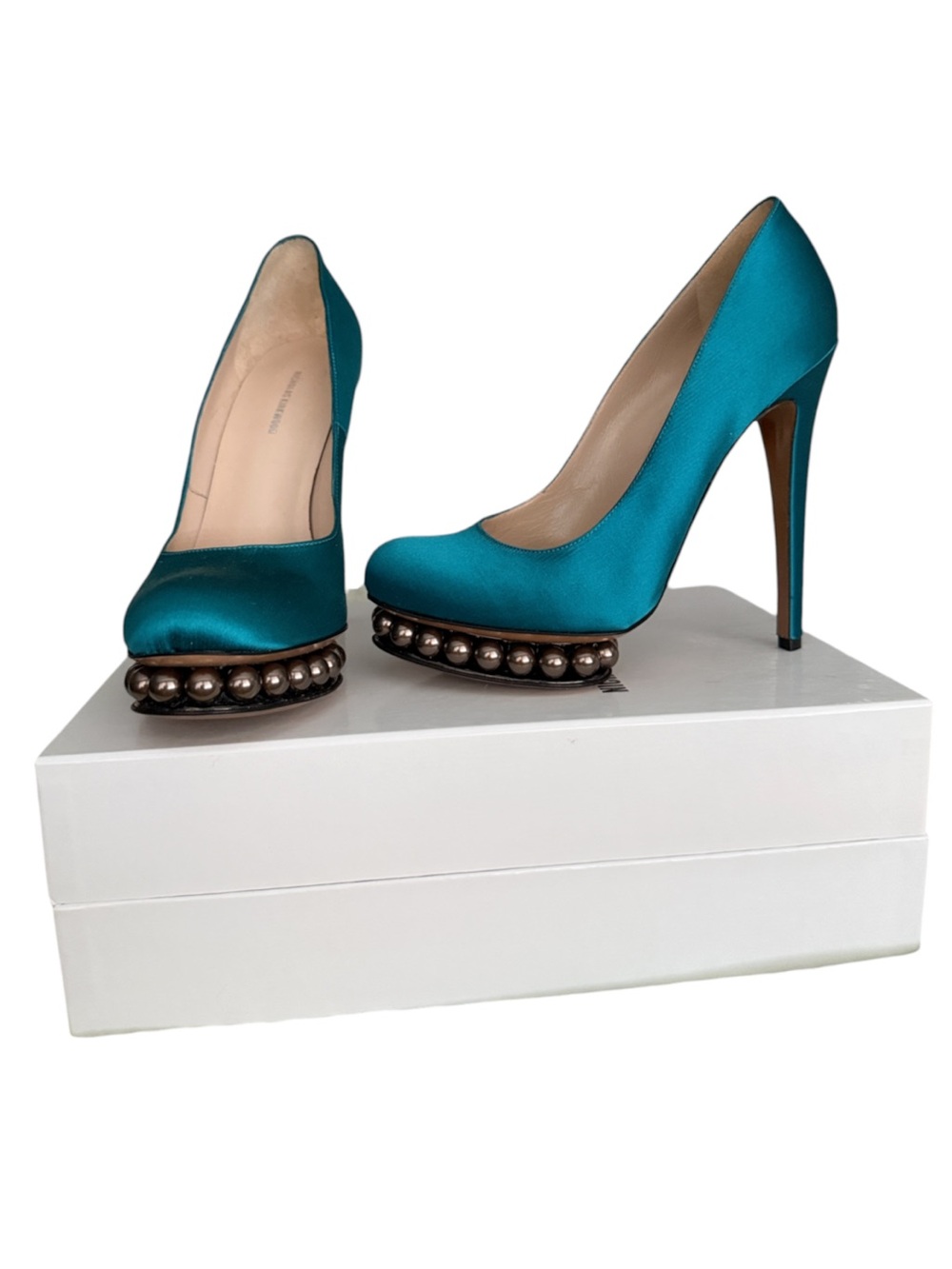 Nicholas Kirkwood Aqua Pavone Pearl Platform Pumps 37.5